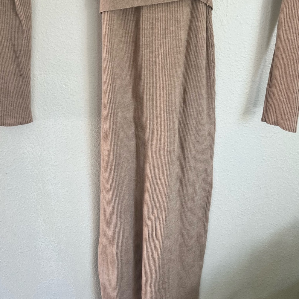 Babaton Ribbed V-Neck Tie-Waist Long Sleeve Dress - Beige - Picture 7 of 11